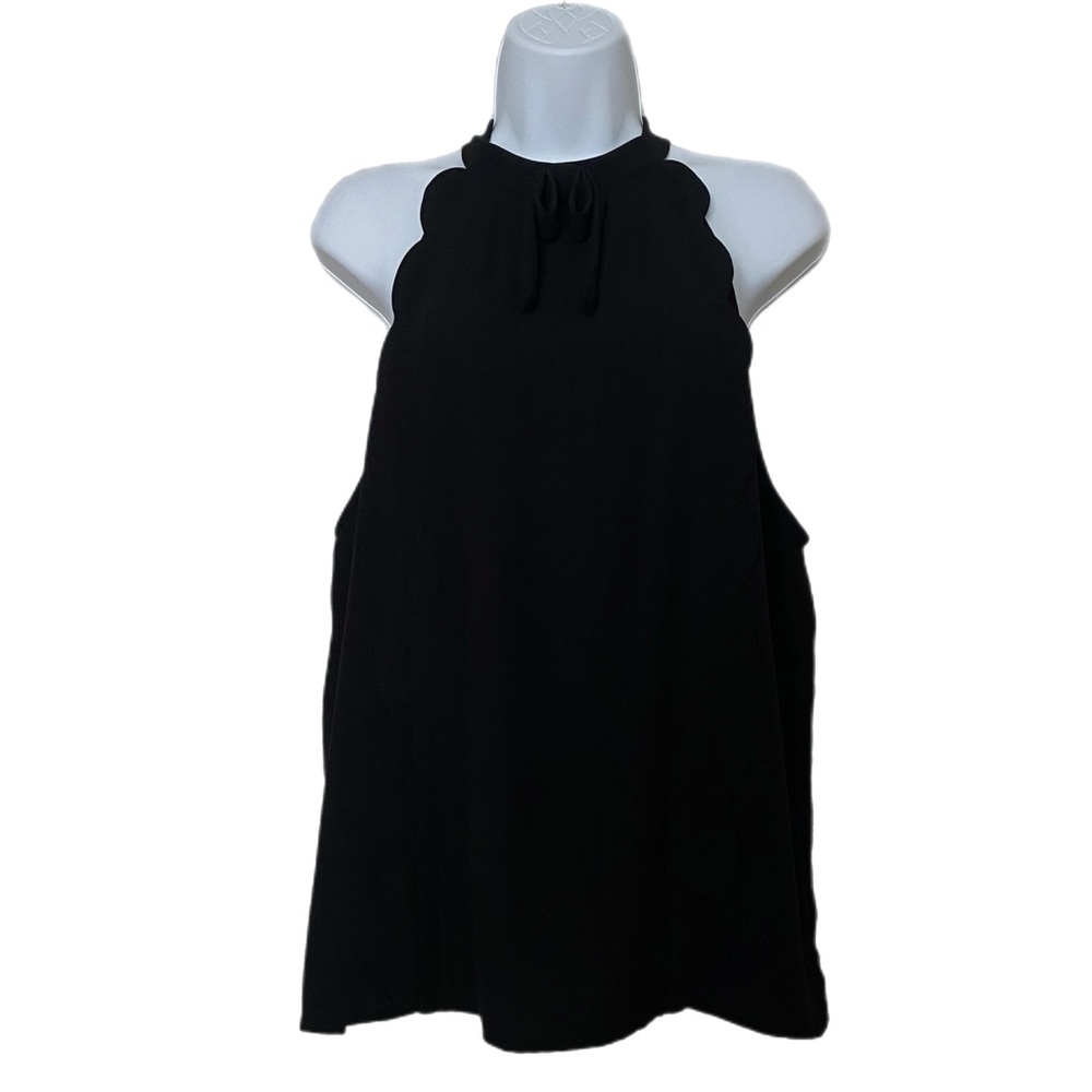 Victoria Beckham for Target Scalloped Trim High Bow Neck Tank Black Sz Large
